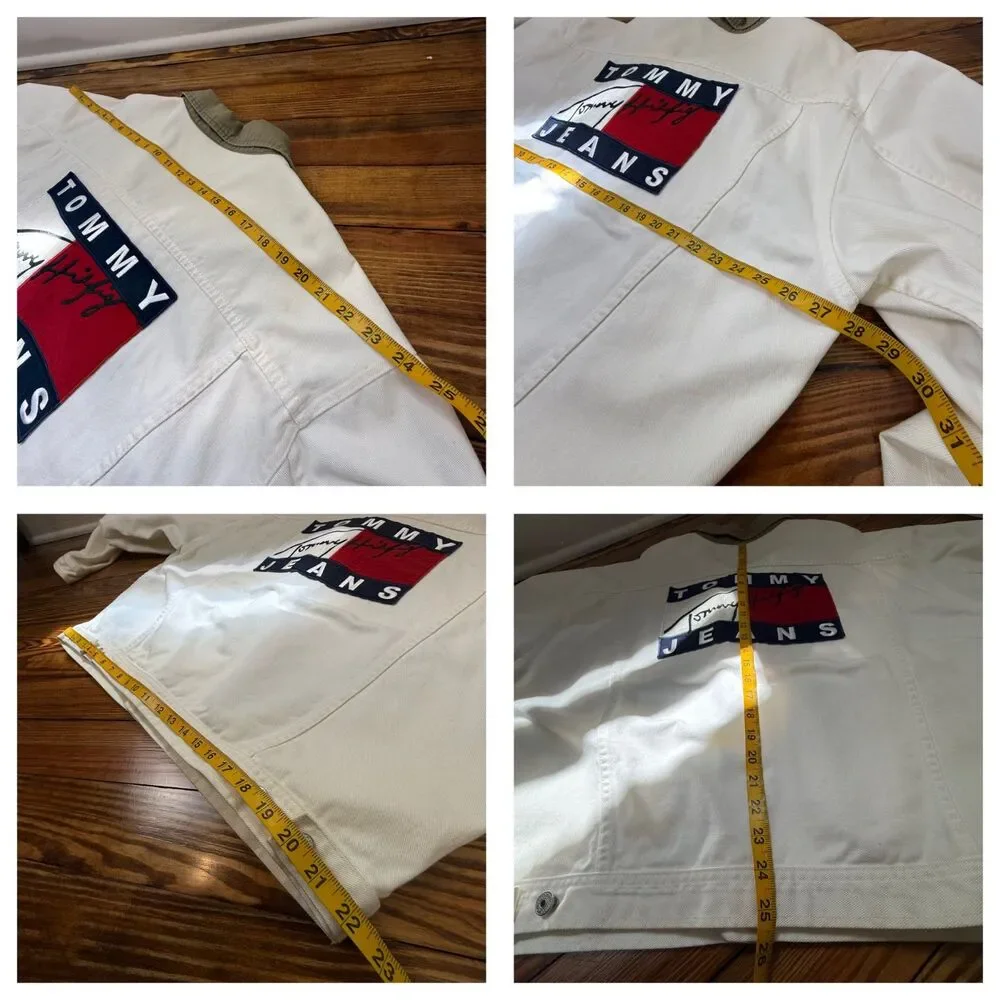 Vintage Tommy Hilfiger White Denim Jean Jacket | Big Logo 90s Oversized, XL